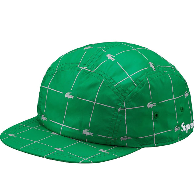 SUPREME X LACOSTE SS18 REFLECTIVE GRID NYLON GREEN CAMP CAP ...